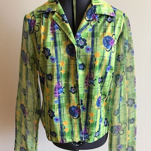 Bright Green Floral Vintage No Boundaries Blouse