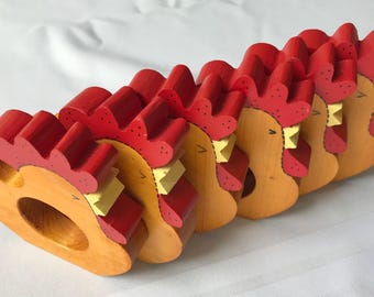Chicken Rooster Wooden Vintage Napkin Rings Set of 6