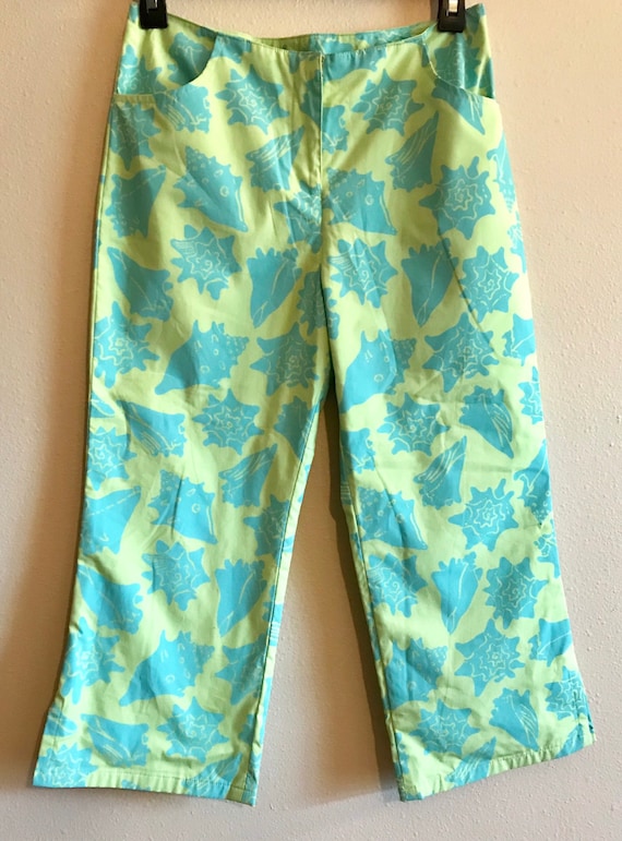Lilly Pulitzer Girls Size 14 Capri Pants Green Blue Seashell Pattern Etsy
