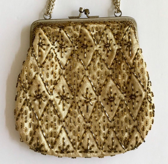Walborg Gold Brown Beaded Evening Purse - image 3