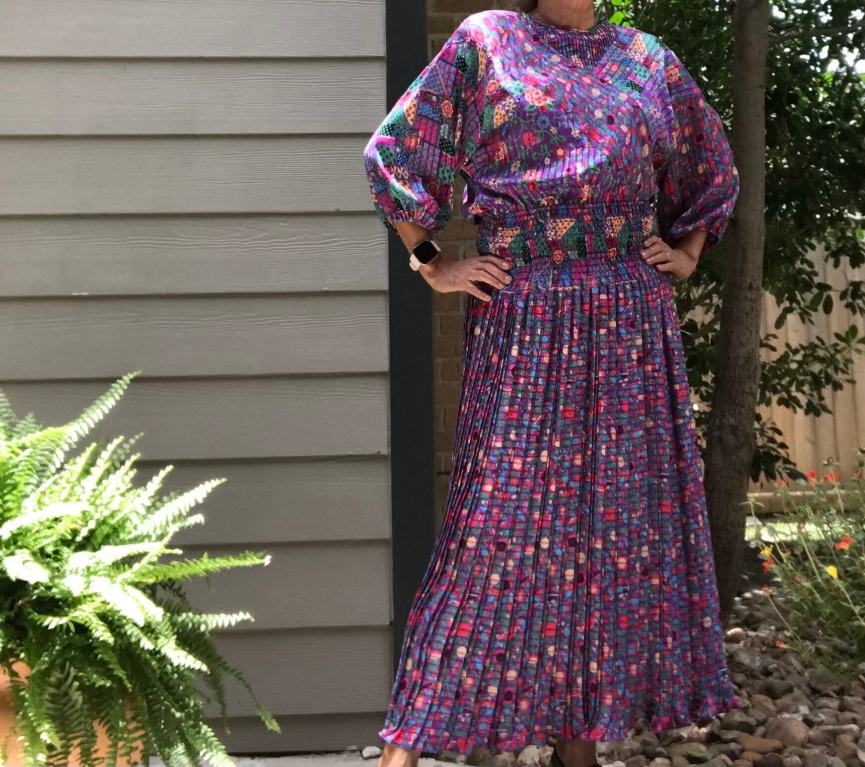 Diane Freis Georgette Pleated Multicolor Polyester Vintage Dress