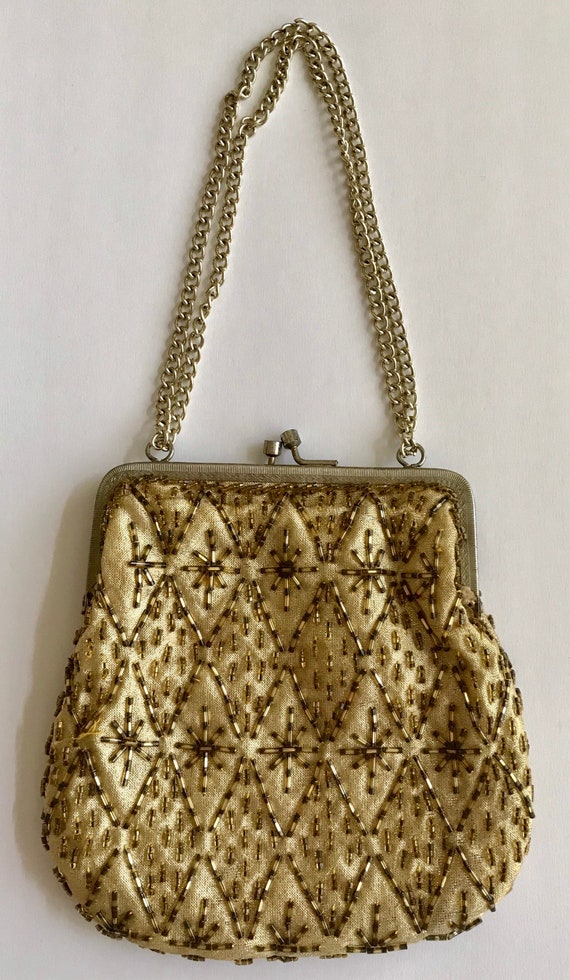 Walborg Gold Brown Beaded Evening Purse - image 4
