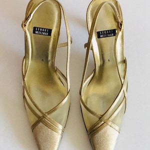 Stuart Weitzman Gold Mesh Sheer Slingback Shoes Pumps Size 6