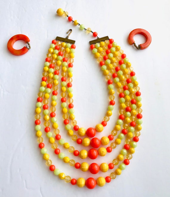Boho Orange Yellow Statement Necklace With Orange… - image 2