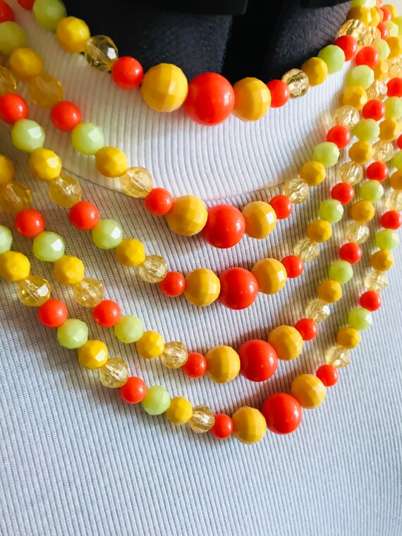 Boho Orange Yellow Statement Necklace With Orange… - image 3