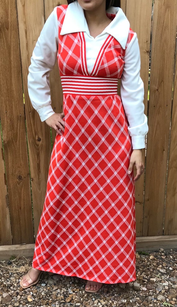 Cute Vintage Maxi Long Connections Dress Red White - image 2