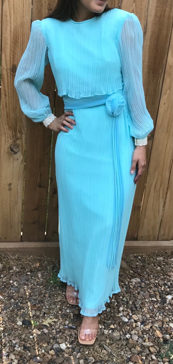 Themes Vintage Teal Maxi Formal Prom Long Pleated 