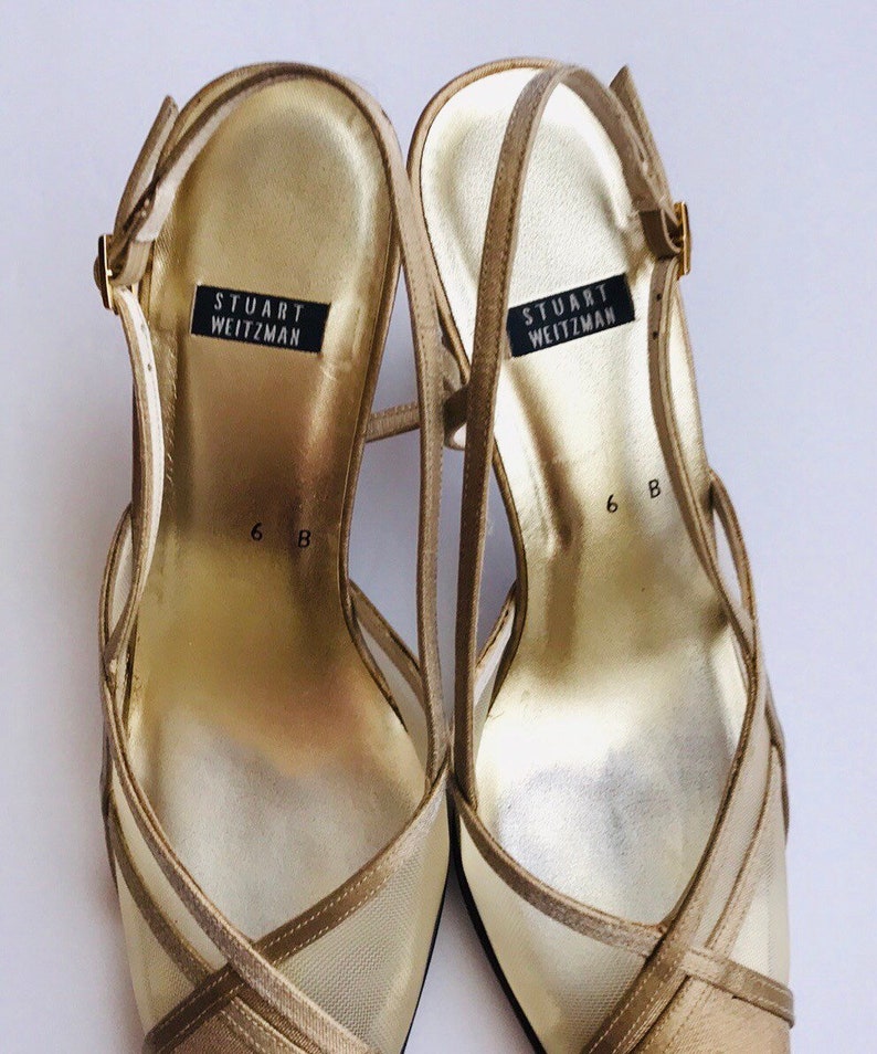 Stuart Weitzman Gold Mesh Sheer Slingback Shoes Pumps Size 6 - Etsy