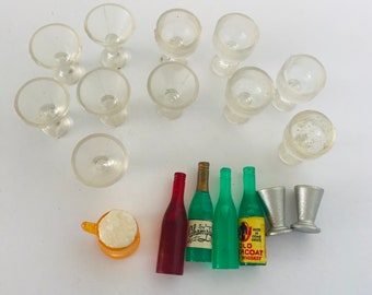Miniature Dollhouse Barware Cups Bottles Glasses