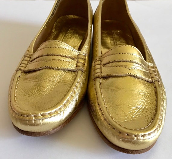 Gold penny loafers Clearance