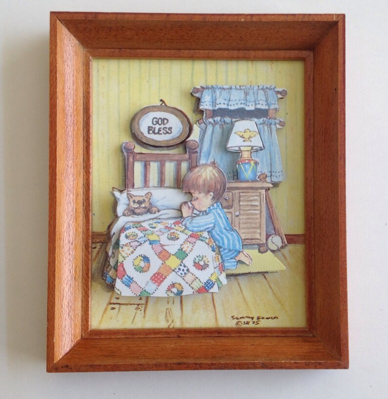 Vintage 3-D Praying Boy Wall Hanging image 1