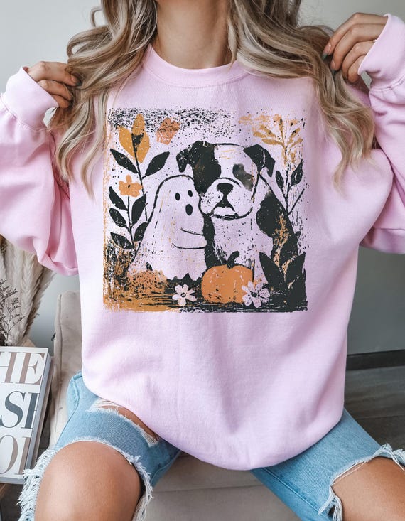 Ghost Dog Halloween Crewneck Sweatshirt, Spooky Season