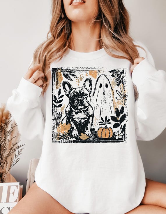 Dog and Ghost Halloween Sweatshirt, Spooky Fall Crewneck