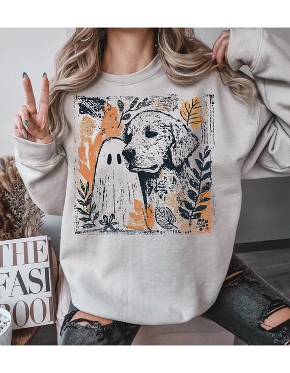 Dog and Ghost Halloween Sweatshirt, Spooky Season Fall Crewneck