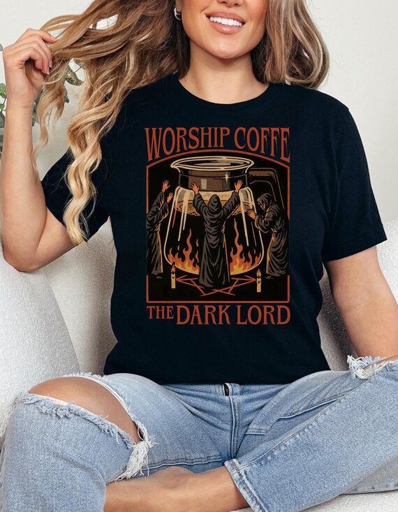 Worship Coffee T-Shirt, Funny Gothic Witchy Humor
