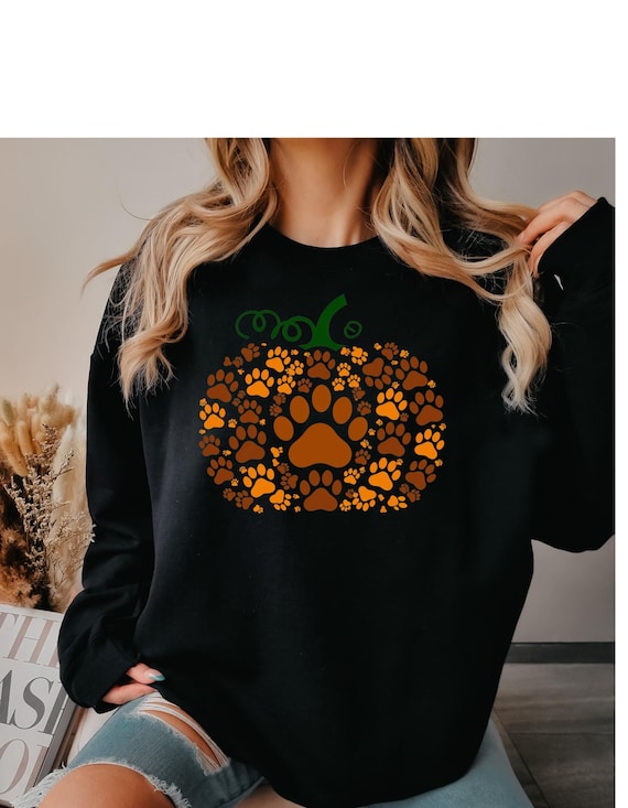 Pumpkin Paw Print Sweatshirt: Cozy Fall Animal Lover's Top