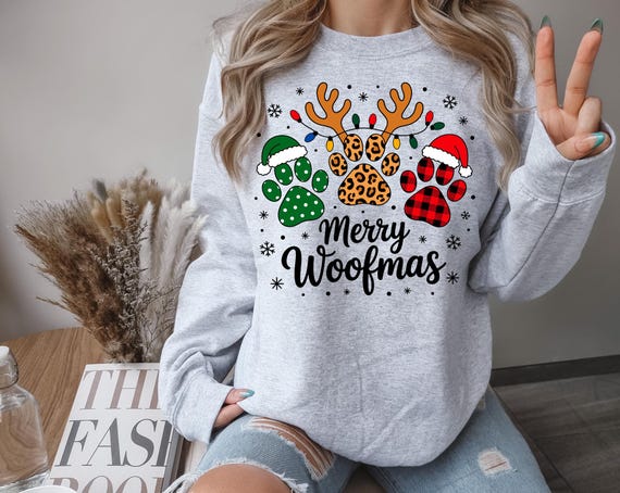 Merry Wooofmas  paw print Animal lover christmas sweatshirt