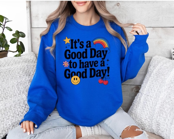 Good Day Retro Graphic Sweatshirt, Smiley Cherry Rainbow Tee