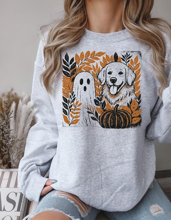 Ghost Dog Halloween Crewneck Sweatshirt, Spooky Season