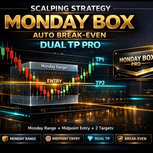 Monday Box Pro Strategy | Auto Break-Even + Dual TP Scaling | Non-Repaint Pinecsript (Forex)