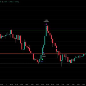 May include: A candlestick chart showing the Euro/U.S. Dollar exchange rate. The chart displays green and red bars against a black background, with horizontal lines indicating support and resistance levels. The chart also includes text and numerical data.