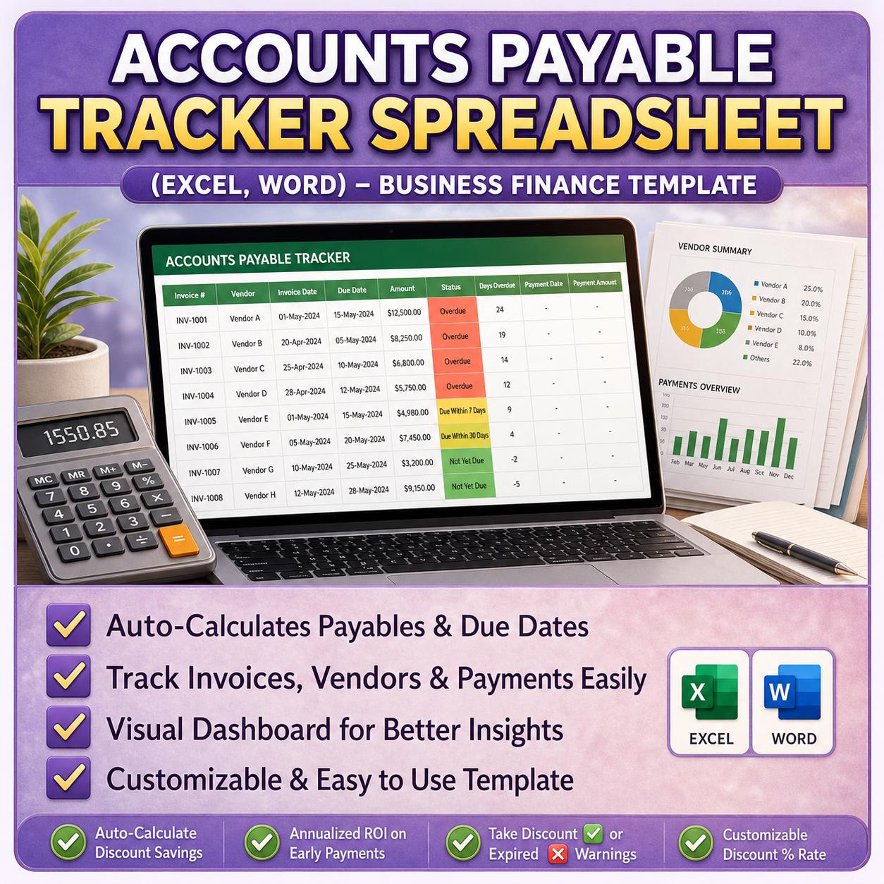 Sample Payable Tracker Accounts Payable Tracker Spreadsheet (excel, Word) – Business Finance ...