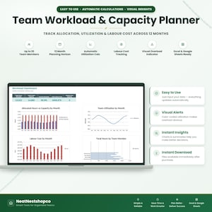 Team Capacity Planner Resource Workload Tracker Excel Google Sheets Project Management Utilization Dashboard Employee Hours Spreadsheet