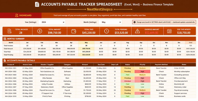 Sample Payable Tracker Accounts Payable Tracker Spreadsheet (excel, Word) – Business Finance ...