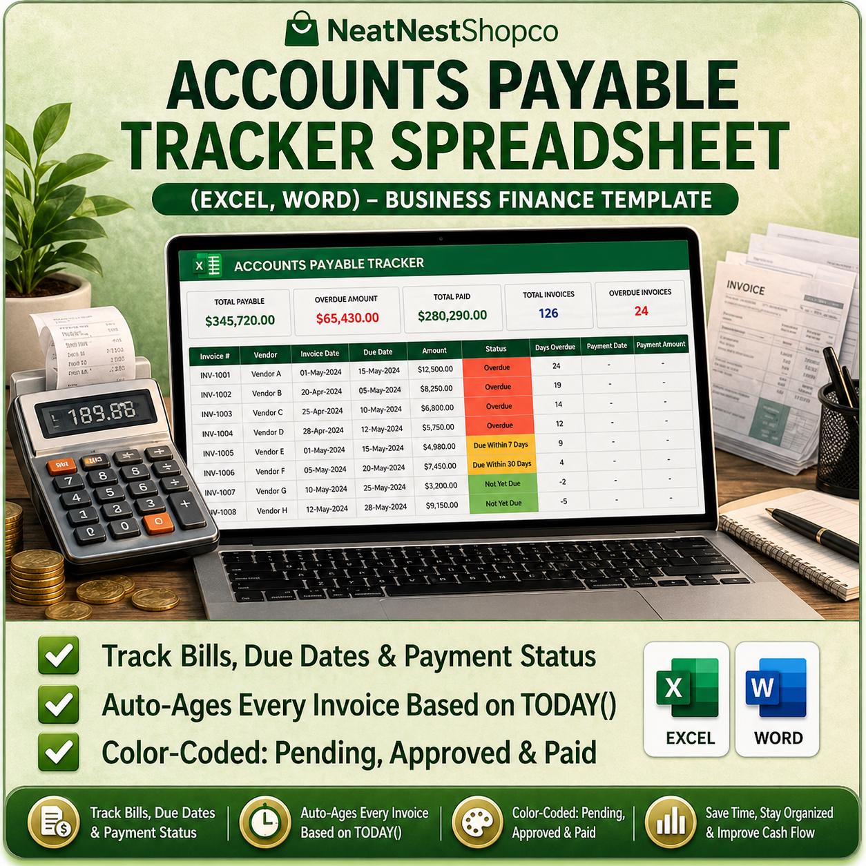 Sample Payable Tracker Accounts Payable Tracker Spreadsheet (excel, Word) – Business Finance ...