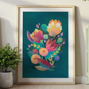 Colorful Floral Art Print: Modern Boho Home Decor