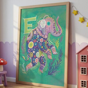 Elephant Alphabet Nursery Art: Initial E Kids Room Decor