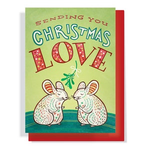 Christmas Card: Chinchillas under the mistletoe Sending you Christmas Love greeting card