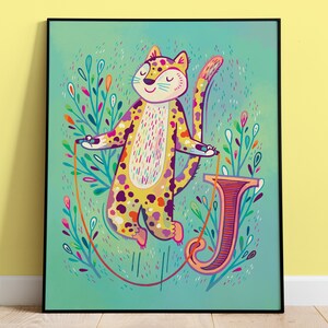 Berçário, arte de quarto infantil, impressão inicial de pôster J para Jaguar, novo chá de bebê exclusivo ou presente de aniversário