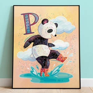 Arte de la habitación del niño / Decoración de la guardería / Decoración de la habitación de los niños / Letra P / P es para Panda / Arte Animal / Regalo de Baby Shower / Arte del Alfabeto / Arte Panda