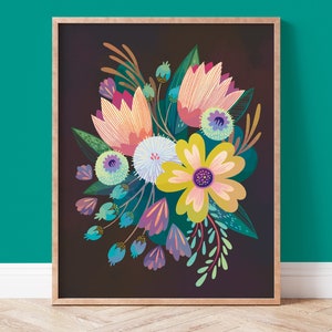 Floral Wall Art Print: Colorful Flowers, Maximalist Home Decor