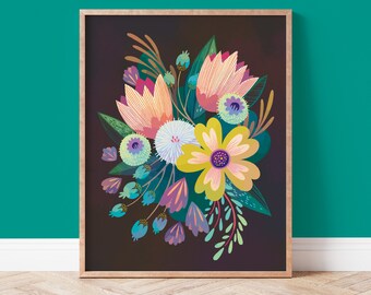 Floral Wall Art Print: Colorful Flowers, Maximalist Home Decor