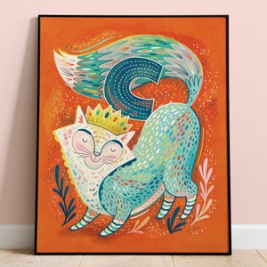 Kids Room Wall Art / Initial C / Baby Gift / Nursery Decor / C is for Cat / Alphabet Poster / Illustration Print / Cat Art / Classroom Art