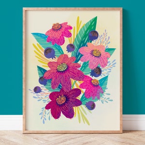 Colorful Wall Art / Flower Art / Boho Decor / Bright Wall Art / Botanical Print / Floral Print / Tropical Decor / Flower Print / Wall Art image 1