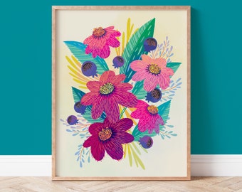 Colorful Wall Art / Flower Art / Boho Decor / Bright Wall Art / Botanical Print / Floral Print / Tropical Decor / Flower Print / Wall Art