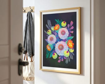 Colorful Floral Art Print: Botanical Pop Art Wall Decor