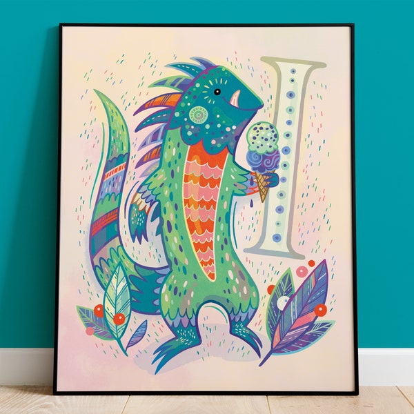 Iguana Alphabet Nursery Art: Colorful Kids Room Decor