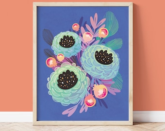 Botanical Flower Art Print: Colorful Floral Illustration