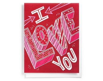 Valentine Card: I Love You hand-lettered greeting card