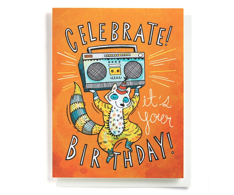 Birthday Card Boom Box Celebration Illustrated and Etsy