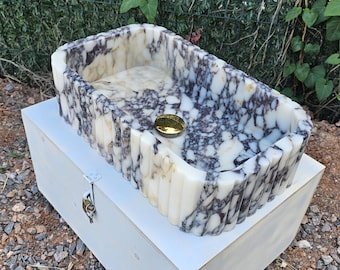 Calacatta Viola Marble Sink with Ribbed Texture From All Sides| Handcrafted Natural Stone Washbasin | Wall Mount Bathroom Sink | Custom Sink