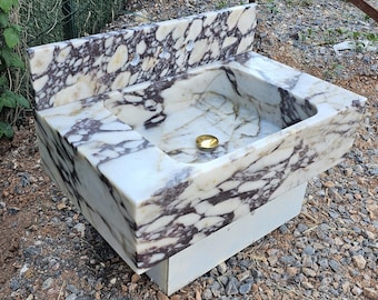 Calacatta Viola marble Sink Backsplash Wash Basin Ribbed on Three Side | Marble Sink | Custom Order Marble Sink | Luxury Marble Sink  | Sink