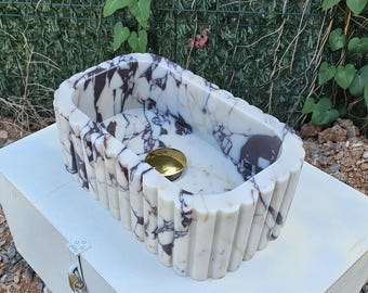 Lavabo de mármol – Lavabo de pared de piedra Calacatta a medida para baño
