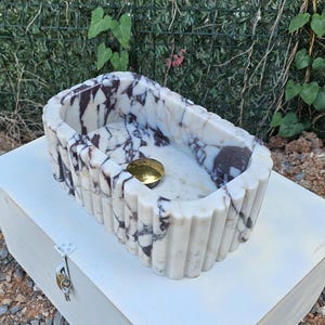 Custom Size Handcarved Calacatta Viola Marble Sink | A Luxurious Vessel Sink Ideal for Bathroom Vanities