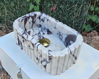 Custom Size Handcarved Calacatta Viola Marble Sink | A Luxurious Vessel Sink Ideal for Bathroom Vanities