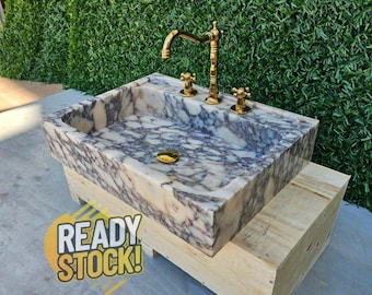 Calacatta Viola Handmade Marble Sink – Wall Mounted or Countertop